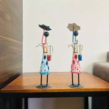 Set of 2 Metal Musician Standing Lady Decorative Showpiece Table Decor Home Decor Musician Tabletop Showpiece Gift Item Multicolour