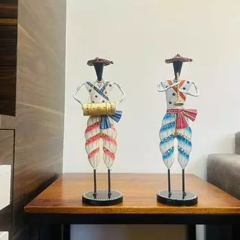 Set of 2 Metal Musician Standing Sardar Big Decorative Showpiece Table Decor Home Decor Musician Tabletop Showpiece Gift Item Multicolour