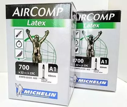Набор из 2 латексных трубок Michelin 700C Presta style AIRCOMP Latex A1 x длина (700 22/23с (клапан 60мм)) [Элемент]