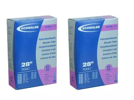 Set of 2 SCHWALBE lightweight tube Presta style 50mm medium long valve 65g 70018/25C 20SV-ML [item]