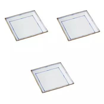 Set of 3 16cm Square Plates with Rusty Rim and Two Stripes x x Ceramic Square Plates by Setomonohonpo [16.5 16.5 3cm]