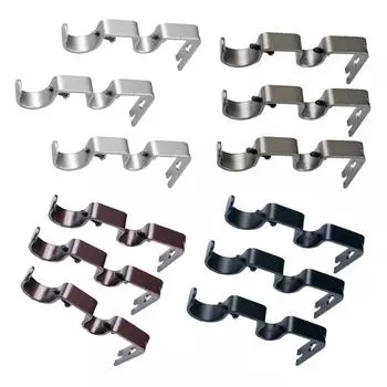 Set of 3 Adjustable Metal Drapery Double Curtain Rod Bracket Holder for 1 and 5/8inch Rod,Sturdy Steel чёрный