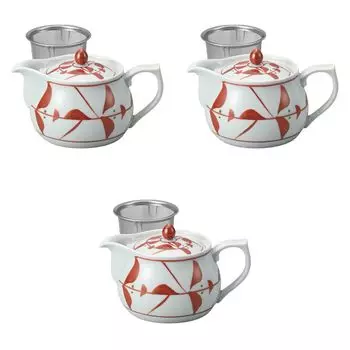Set of 3 Ancient Vermilion Flower Pots x Arita Ware Hasami Setomonohonpo U-Shaped [11 9.5cm (450cc)] Pots, Ware,