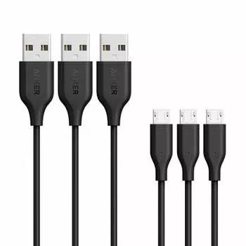 [Set of 3] Anker PowerLine Micro USB Cable [Supports rapid charging and high-speed data transfer] Compatible with Galaxy Xperia Android and other USB