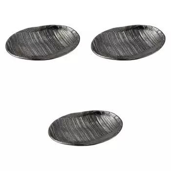 Set of 3 Black Crystal Oval Plates x x Oval Setomonohonpo 8.0mm [24.8 18.7 3.2cm] Plates, Ceramic,