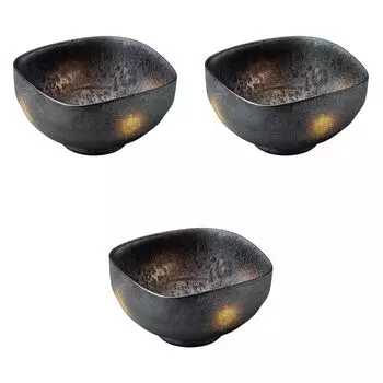 Set of 3 Black Yuzu Crystal Square Small Bowls x x 6 Arita Ware Small Setomonohonpo Gold-Decorated [11.5 11.5 cm] Bowls,