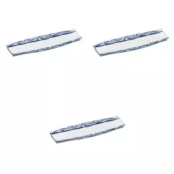 Set of 3 Blue and Gold Protruding Plates x x 2 Narrow Plate Setomonohonpo [33 11.3 cm] (Large)