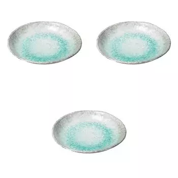 Set of 3 Blue Glazed Round Plates x Banko Ware Large Banko Setomonohonpo 9.0mm [27 4cm] Plates, Ware,