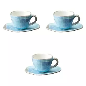 Set of 3 Blue Tokusa Tatara Coffee Cups x x cm Ceramic Cups Saucers by Setomonohonpo [10.2 8.2 5.9 (190cc)] &