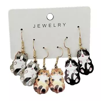 Set of 3 Cartoon Cat Ear Studs Animal Shaped Earrings Stylish Dangle Drop Earrings for Women and Girls Party Jewelry 2