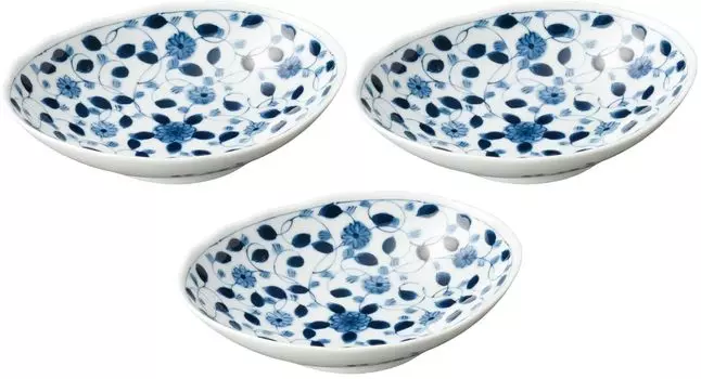 Set of 3 Chrysanthemum Arabesque Oval Deep Plates x 16 x Medium Bowls 6-inch [19.5 4cm]