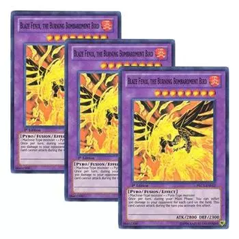 Set of 3 English version Blaze the Burning Bombardment Bird Bomb Phenex 1st Edition Yu-Gi-Oh! PRC1-EN012 Fenix, (Super Rare)