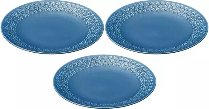 Set of 3 Flower Stamps Plates Large Plates (Navy) 8.0 [25.53cm] темно-синий