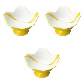 Set of 3 Flowing Water Lustre Cherry Bowls x Arita Ware Small Bowls by Setomonohonpo Blossom-Shaped High-Footed (Yellow) [11.5 6.5cm] High-Footed