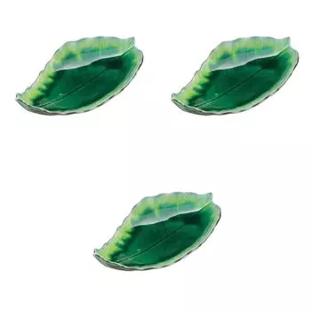 Set of 3 Green Glazed Magnolia Leaf Plates Irregular Plates Setomonohonpo [35188cm] (Extra Large)