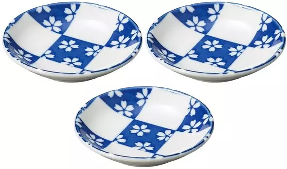 Set of 3 Ichimatsu cherry blossoms (blue) 3.0 plates [102cm] Small plate