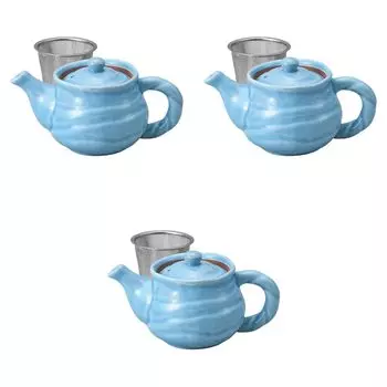Set of 3 Light Blue Pots x 9 x cm Pots by Setomonohonpo Rope-Handled (with Strainers) [18 9.5 (400cc)] светло-синий