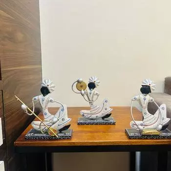 Набор из 3 металлических музыкантов Rajasthani Sardar, экспонат Декоративные предметы для дома | Подарочные товары