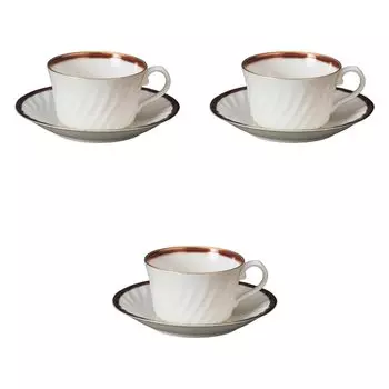 Set of 3 NB Marron Black Tea Cups and Saucers x x Fuse Ware Cups and Saucers by Setomonohonpo [10.5 8.3 5cm, 180cc]