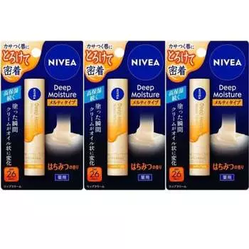 [set of 3] nivea deep moisture lip melty type honey scent kao