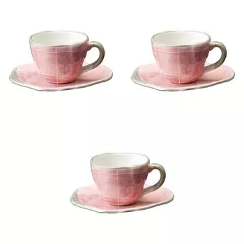 Set of 3 Pink Tokusa Tatara Coffee Cups x x cm Ceramic Cups Saucers by Setomonohonpo [10.2 8.2 5.9 (190cc)] &