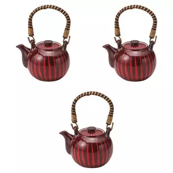 Set of 3 Red Tokusa Bean Teapots basket Teapot Setomonohonpo (with strainer) [13109cm (420cc)]