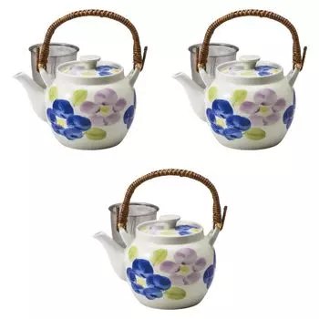 Set of 3 rotating flower 6 teapots x 11 cm 1050 Arita ware teapots Made in China Setomonohonpo Two-color U-shaped No. [14.5 cc]