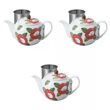 Set of 3 Round Camellia SS Pots x 12 cm Arita Ware Arita Setomonohonpo [12 (725cc)] Pots, Ware,