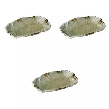 Set of 3 Sand Glass Plates x x 4 Banko Ware Large Banko Setomonohonpo [26.5 17.5 cm] Plates, Ware,