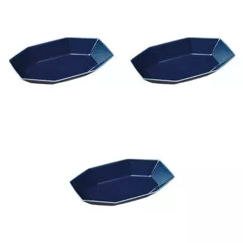 Set of 3 Ultramarine Octagonal Plates x x Large Irregular Plates Setomonohonpo Multi-Purpose [26.4 17.5 4.5 cm]