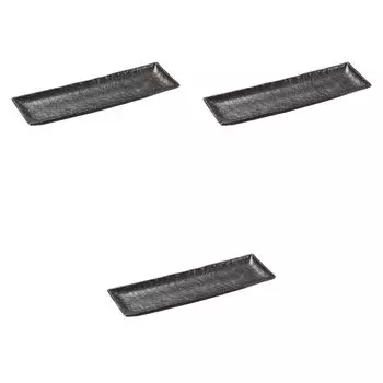 Set of 3 Yuteki Tenmoku Square Long Plates x 15 x Ceramic Serving Plates Setomonohonpo [49.5 3cm]