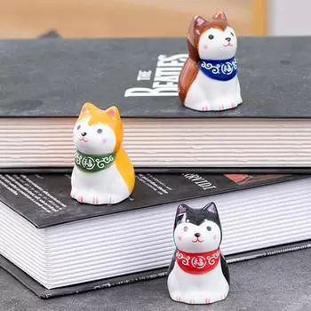 Set of 3pcs Ceramic Akita Miniatures Desktop Decoration Puppy Figurine Little Dog Ornament Porcelain Collectible Decor Gift