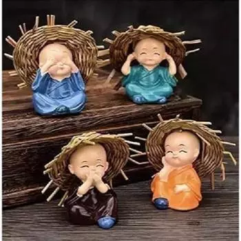 Set of 4 Baby Hat Monk Buddha Idols Showpiece for Car Dashboard Idols/Home Decorative Showpiece & Gifting Ideas Car Dashboard Accessories Size - 6.5Cm