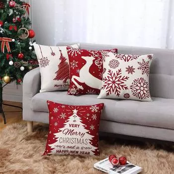 Set of 4 Christmas Pillow Covers - Holiday Decorations for Sofa, Festive Throw Pillow Cases M