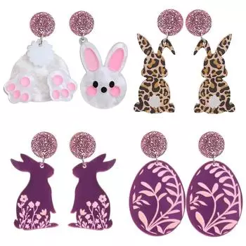 Set of 4 Easter Themed Earrings Rabbit and Eggs Pendant Earring Cute Women Jewelry New Year Gift Festive Ear Adorments