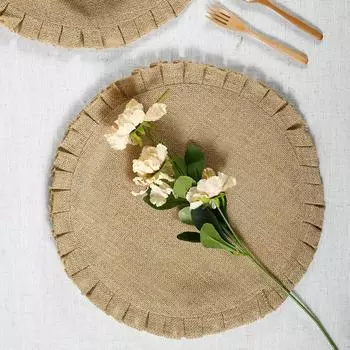 Set of 4 Round Jute Table Placemats - Vintage Mats for Parties Dining Table Coasters - Decorative Placemats Jute 38 cm&Round