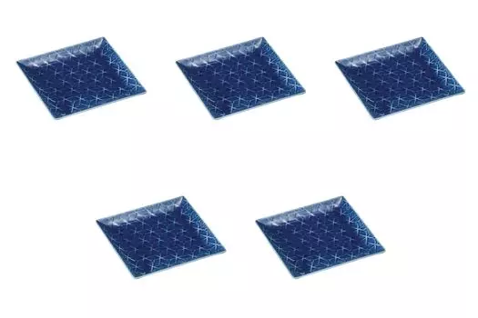 Set of 5 Ajiro Indigo Square Plates x x Small Square Plates by Setomonohonpo [17.3 17.3 1.8 cm]