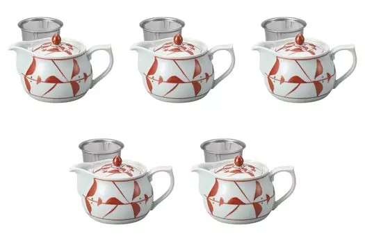 Set of 5 Ancient Vermilion Flower Pots x Arita Ware Hasami Setomonohonpo U-Shaped [11 9.5cm (450cc)] Pots, Ware,