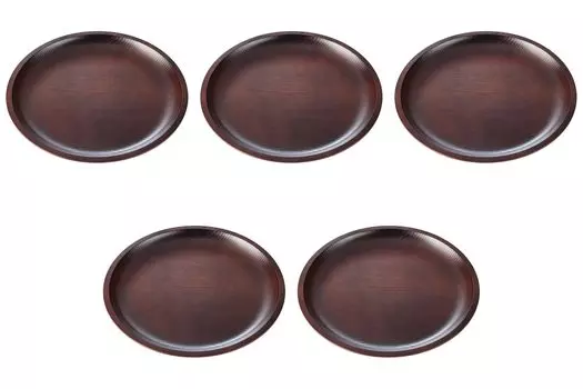 Set of 5 Brown Carved Wooden Plates x Wooden Setomonohonpo [18 2.8 cm] Plates,
