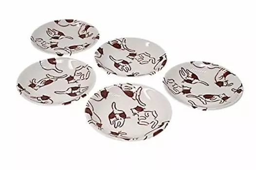 Set of 5 Cat 8cm Small Plate Cat Pottery Made in Japan Mino Ware Cat ACS WEB SHOP Purrling Cat