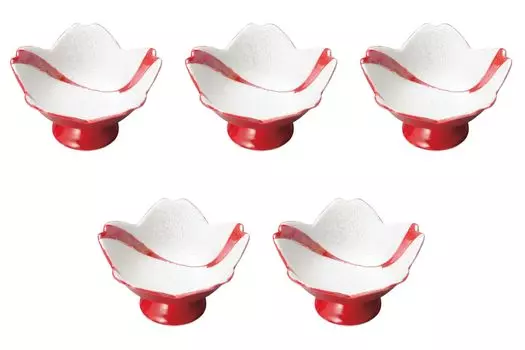 Set of 5 Flowing Water Lustre Cherry Bowls x Arita Ware Small Bowls by Setomonohonpo Blossom-Shaped High-Footed (Red) [11.5 6.5cm] High-Footed красный
