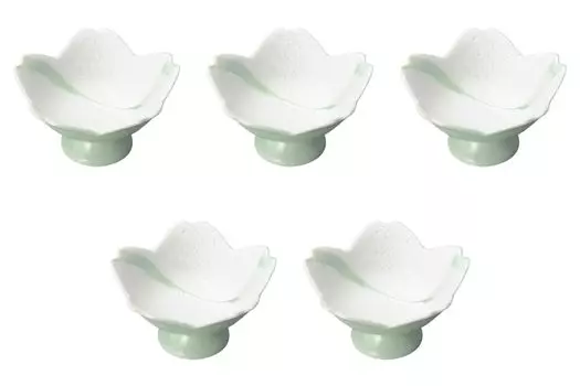 Set of 5 Flowing Water Lustre Cherry Bowls x Arita Ware Small Bowls by Setomonohonpo Blossom-Shaped High-Footed (Green) [11.5 6.5cm] High-Footed