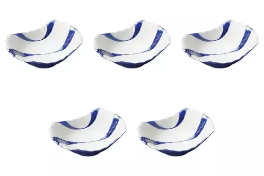 Set of 5 Flowing Water Lustre Wave Bowls x x Arita Ware Small Bowls by Setomonohonpo (Blue) [15.5 11.5 5cm]
