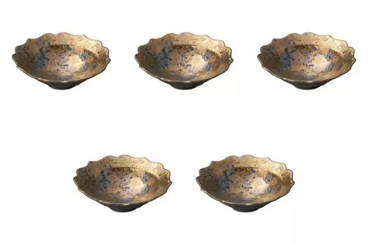 Set of 5 Gold Seared Bellflower Small Bowls x Small Bowls by Setomonohonpo [14.6 4.8 cm]