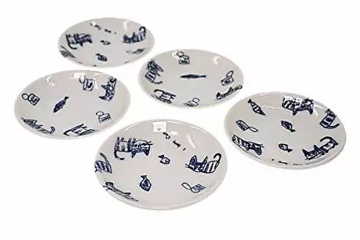 Set of 5 I LOVE CAT Cat 8cm Small Plate Snack Pottery Made in Japan Cat