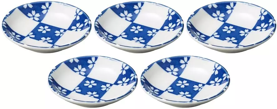 Set of 5 Ichimatsu cherry blossoms (blue) 3.0 plates [102cm] Small plate