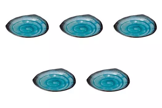 Set of 5 Kinyo Sky Blue Triangular Plates x Irregular Plates Setomonohonpo 5.5 [16.5 2.2 cm] (Large)