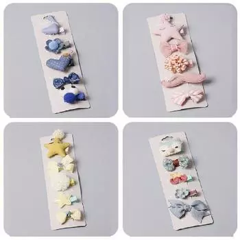 Набор из 5 шт. заколок для волос в виде сердца и звезды для девочек из ткани, набор из цветочных заколок-бантов, детские аксессуары для волос pink star