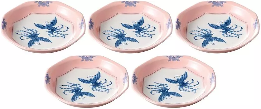 Set of 5 Phoenix Pink Octagonal Plates x x (Large) [18.5 18.5 3.5cm] [Medium Plate]