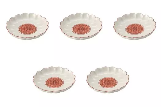 Set of 5 Plates x Plates by Setomonohonpo Red-painted Chrysanthemum-Shaped [15.5 2.7 cm]